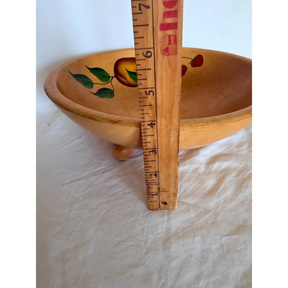 Vintage Hand Painted Footed Wooden Fruit Bowl